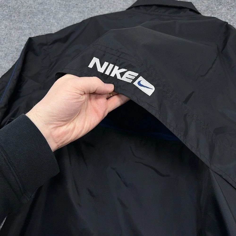 Vintage Nike Track Jacket‎ Mens XL Black Blue Swoosh Windbreaker Full-Zip Y2K